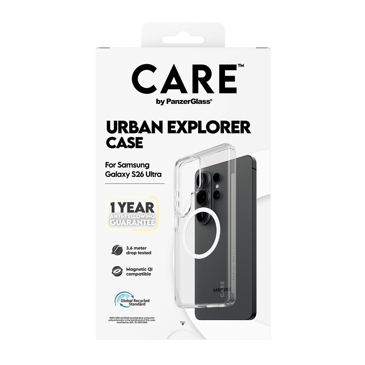 CARE™ by PanzerGlass® Urban Explorer Case Transparent m. Weiss Qi Samsung Galaxy S26 Ultra